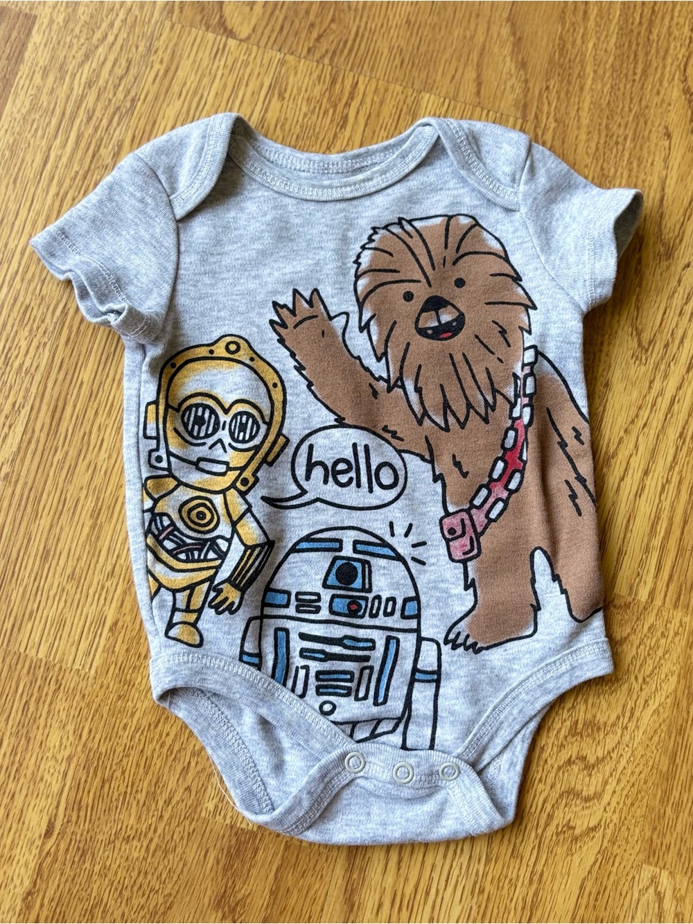 Star Wars Gray Character Graphic One-Piece Infant Baby Chewbacca, R2-D2 Sz 0-3M